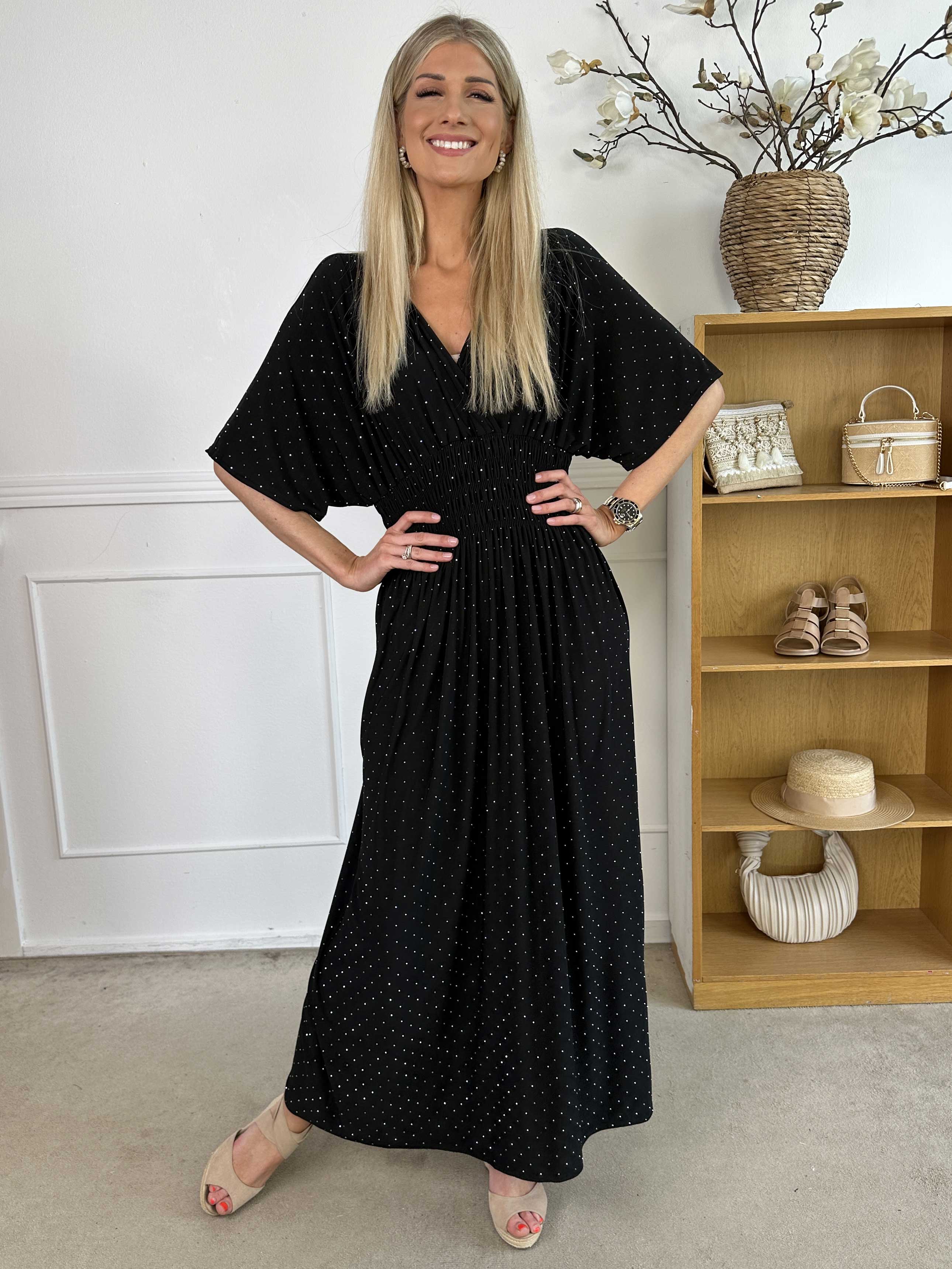 Pams Crystal - Lang elastisk kjole med similisten